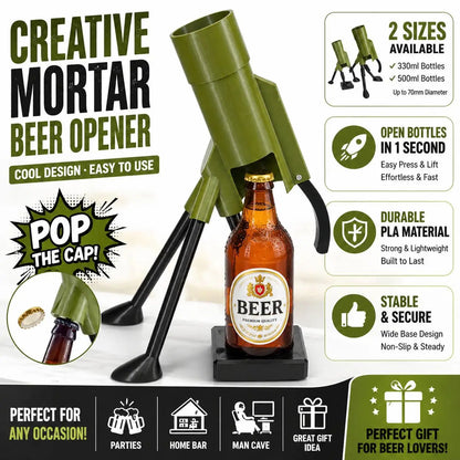 Hands-Free Beer Bottle Opener with Cap Launcher - Innovative Mortar Style Gadget for Home Use