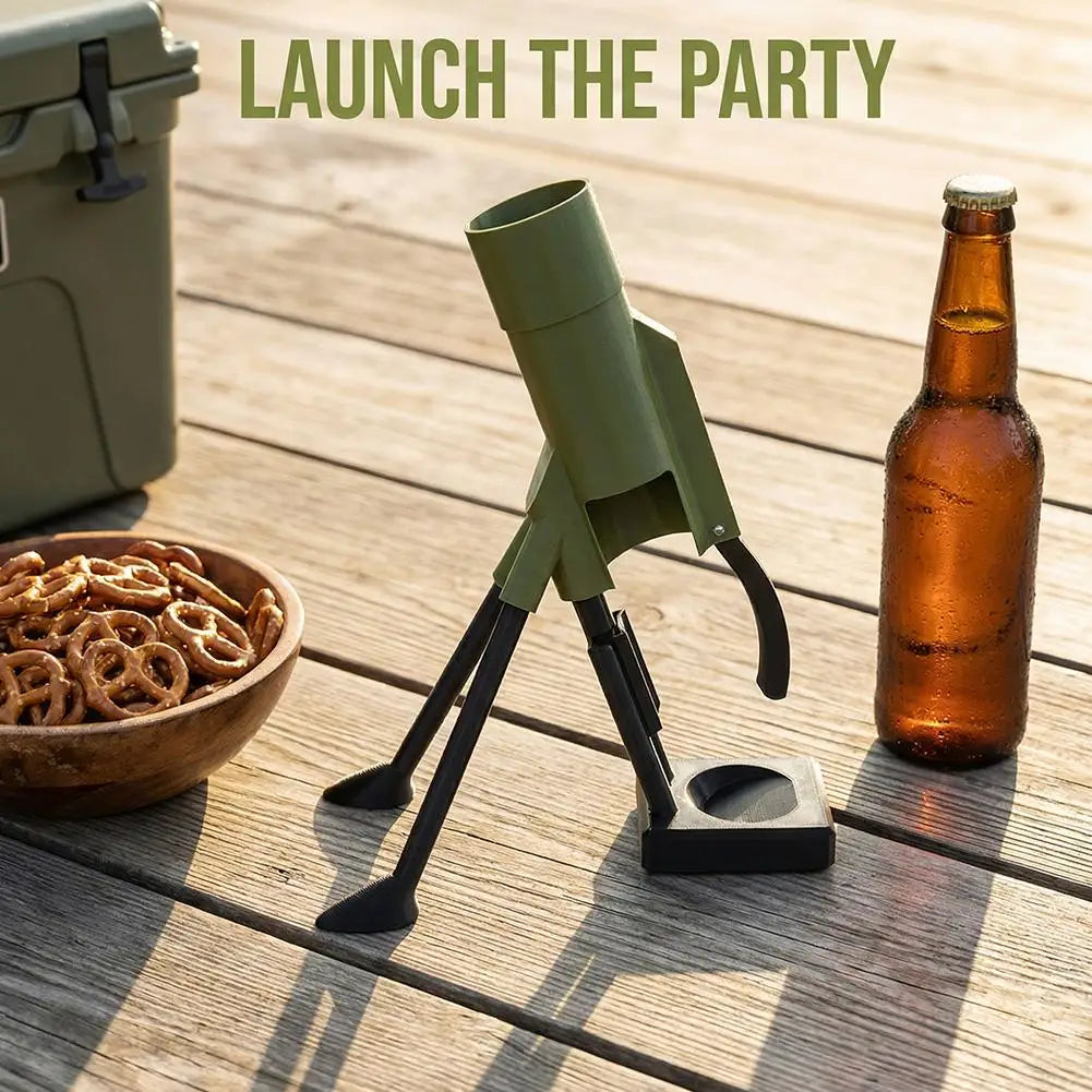 Hands-Free Beer Bottle Opener with Cap Launcher - Innovative Mortar Style Gadget for Home Use